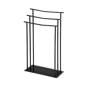 SignatureHome Silfax Metal/Glass Towel Holders Black Stand Rack with 3 Towel Holders Dimensions:18" W x 8"D x 29"H