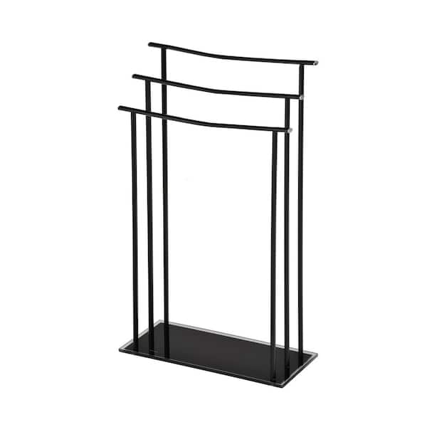 Signature Home SignatureHome Silfax Metal/Glass Towel Holders Black Stand Rack with 3 Towel Holders Dimensions:18" W x 8"D x 29"H