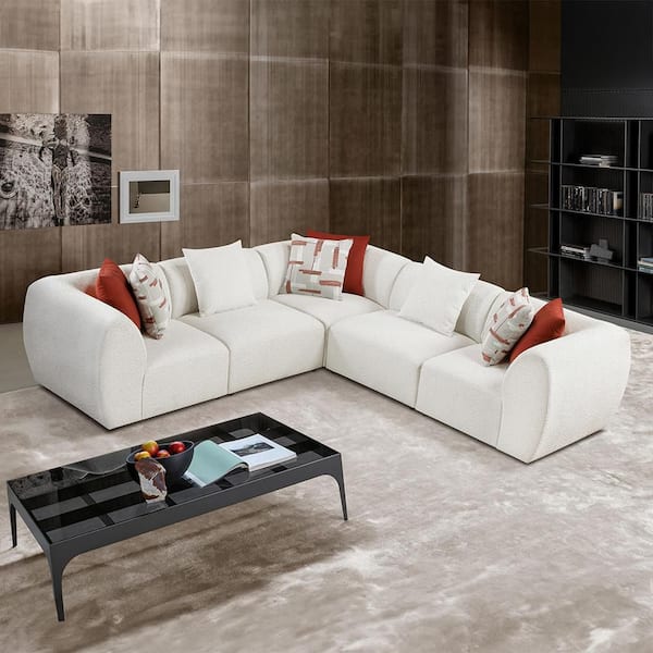 Rhett 121.5 in. Round Arm 5-Piece Chenille Modular Sectional Sofa in. Beige