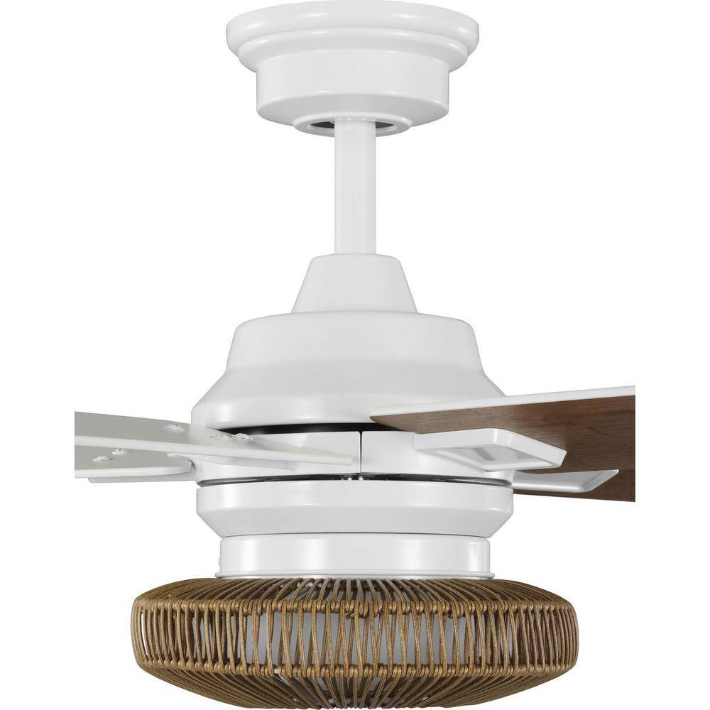 Satin White 52-Inch Ceiling Fan with Wicker Shade and LED Light