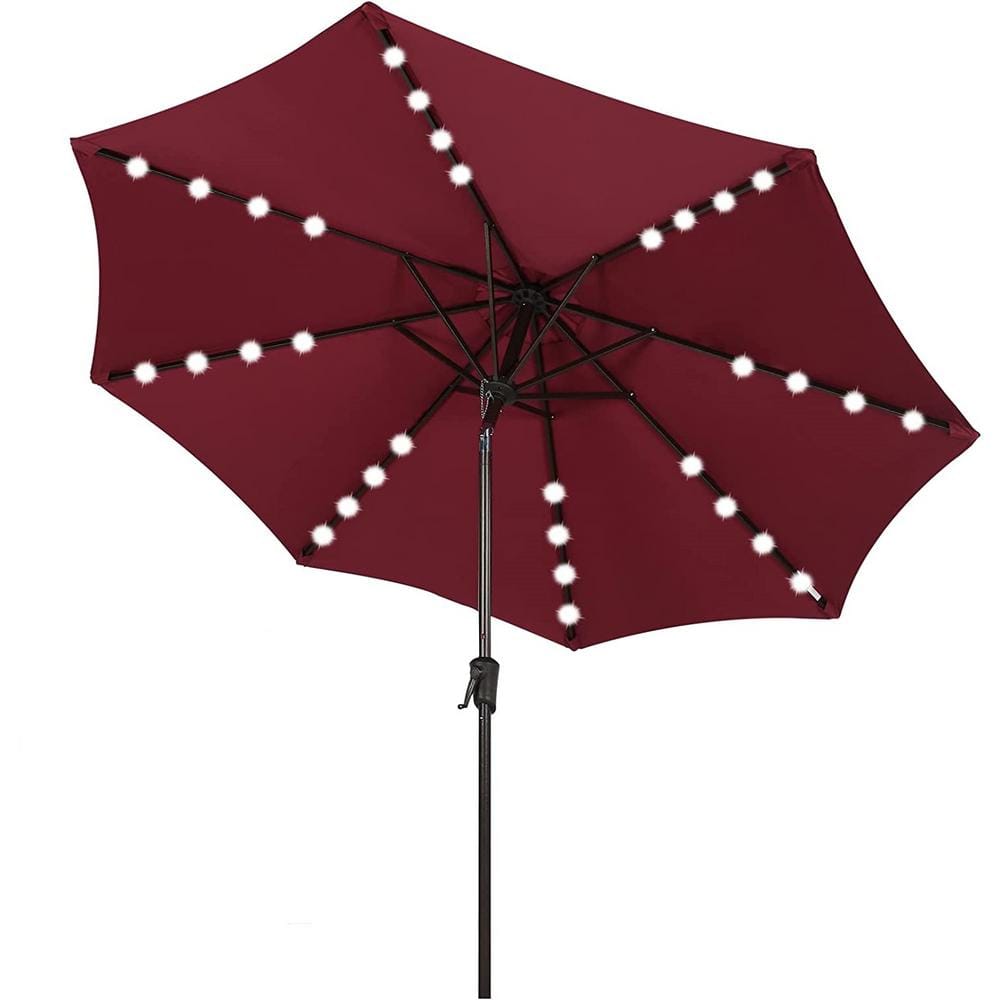 9 ft. Market Patio Umbrella in Dark Red with 32 LED Lights