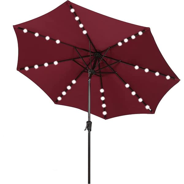 Unbranded 9 ft. Market Patio Umbrella in Dark Red with 32 LED Lights