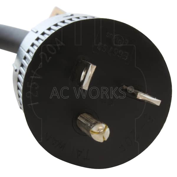 AC WORKS NEMA 5-20P 20A 125V Plug to Locking 20 Amp L5-20R Female