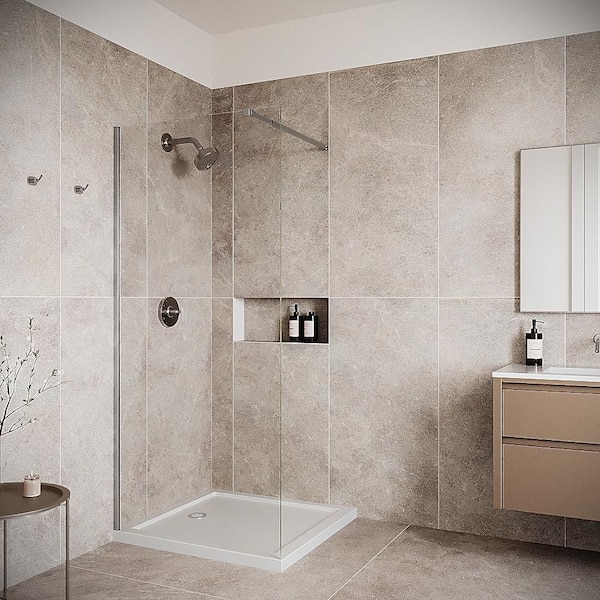 Agri 36 in. x 76 in. Semi-Frameless Fixed Shower Door, CrystalTech Treated 5/16'' Tempered,Clear Glass, Chrome Hardware