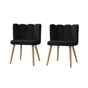 Carlos Black Contemporary Set of 2 Lamb Wool Side Chair with Tufted Back for Living Room/Bedroom