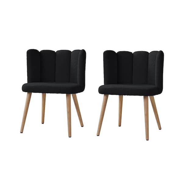 JAYDEN CREATION Carlos Black Contemporary Set of 2 Lamb Wool Side Chair with Tufted Back for Living Room/Bedroom