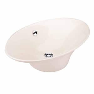 Capello Round Countertop Vessel Sink 23-3/8 in. Biscuit Ceramic Vessel Sink with Overflow