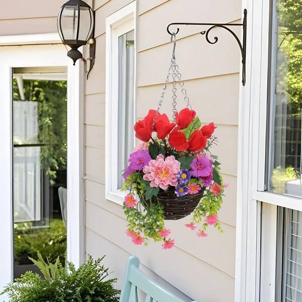 Unbranded 21.7 in. H Multi-Colored Artificial Hanging Flowers in Basket,  Faux Peony Hanging Plants for Fall Outdoor Decoration AV8GZMRV