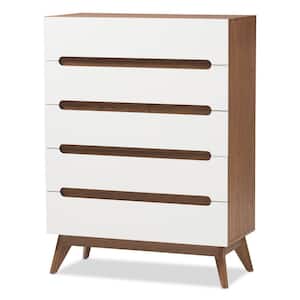 Calypso 5-Drawer White and Brown Chest of Drawers