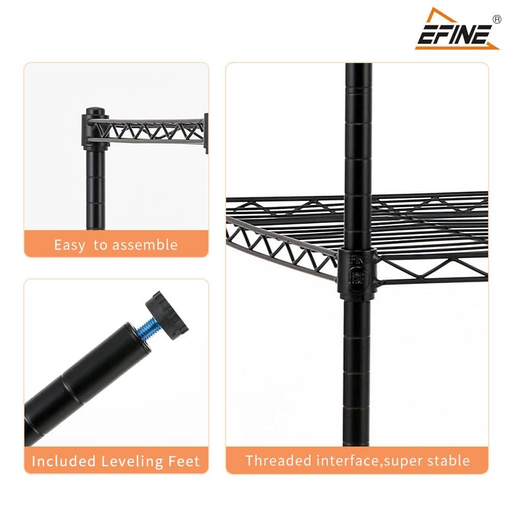 Black 3-Tier Carbon Steel Wire Shelving Unit with Liners