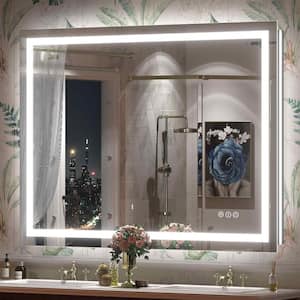 48 in. W x 36 in. H Large Rectangular Frameless Double LED Lights Anti-Fog Wall Bathroom Vanity Mirror in Tempered Glass