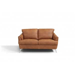 59 in. Cappuccino Leather Solid Color Leather 2-Seater Loveseat with Black Solid Manufactured Wood Legs