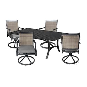 5-Piece Aluminum Frame Patio Outdoor Dining Set with 1.9 in Umbrella Hole & 3.1 Thickness Gray Cushions