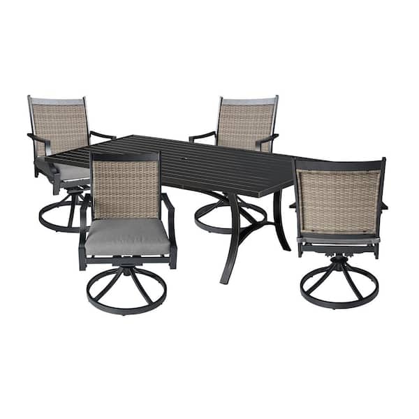 Mondawe 5-Piece Aluminum Frame Patio Outdoor Dining Set with 1.9 in Umbrella Hole & 3.1 Thickness Gray Cushions