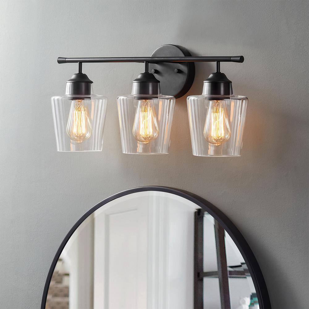 Atish Matte Black 3-Light Bathroom Vanity Fixture with Clear Glass Shades