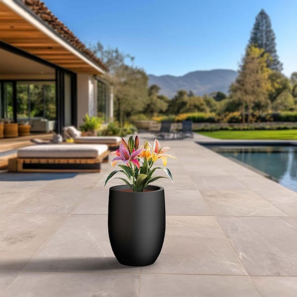 Sapcrete 13 in. Large Charcoal Black (Enhanced Interior) Concrete Round Planter / Pot with Drainage Holes