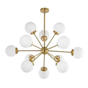 12-Light Gold Modern Chandelier, Sputnik Pedant Light Fixture with Large Opal White Glass Globe Shade