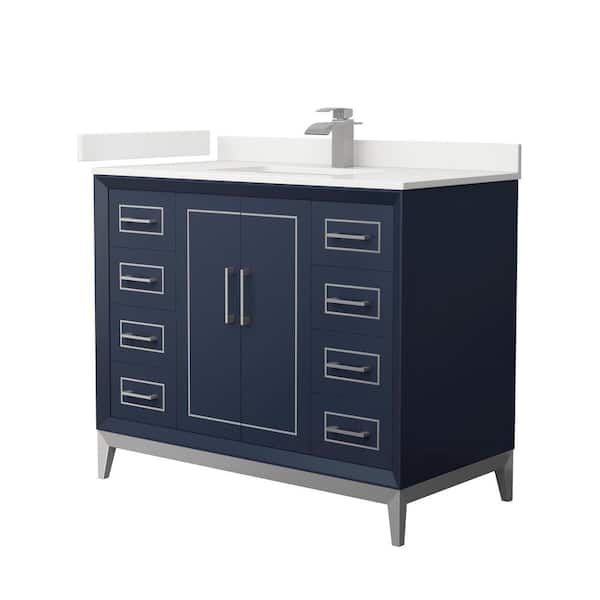 Wyndham Collection Marlena 42 in. W x 22 in. D x 35.25 in. H Single Bath Vanity in Dark Blue with White Quartz Top