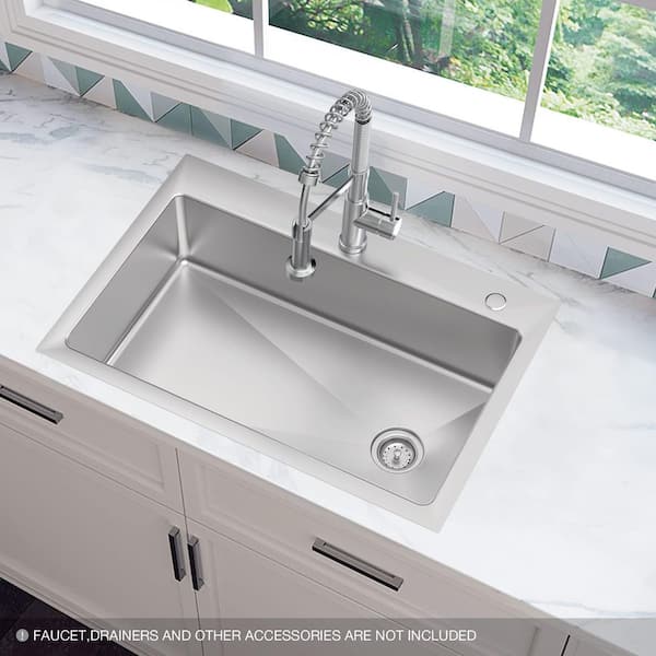 Dolancourt Tight Radius 33 in. Drop In/Under Mount Single Bowl 18 Gauge Stainless Steel Kitchen Sink