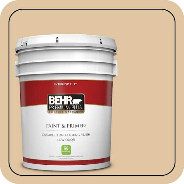 BEHR PREMIUM PLUS 5 gal. #320E-3 Riviera Sand Flat Low Odor Interior Paint & Primer
