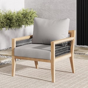 Freya Natural Brown Bohemian Outdoor Patio Arm Chair Solid Acacia Wood Frame with Gray Cushions