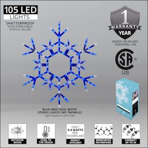 36 in. 105-Light LED Blue and White Folding Snowflake Decoration