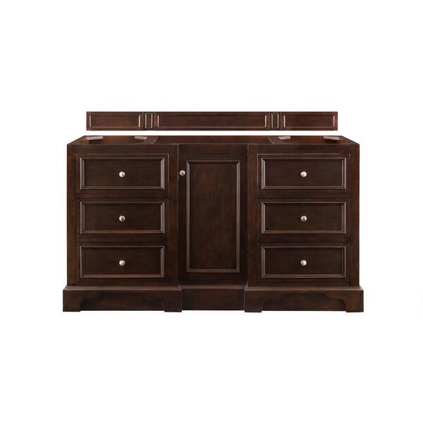 James Martin Vanities De Soto 60 in. W Single Bath Vanity in Burnished Mahogany with Solid Surface Vanity Top in Arctic Fall with White Basin