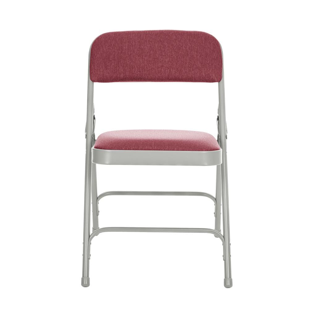 Burgundy Upholstered Metal Folding Arm Chair Set of 4