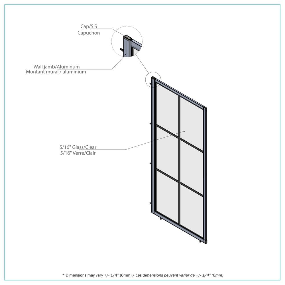 75'' Black Aluminum and Glass Framed Shower Enclosure