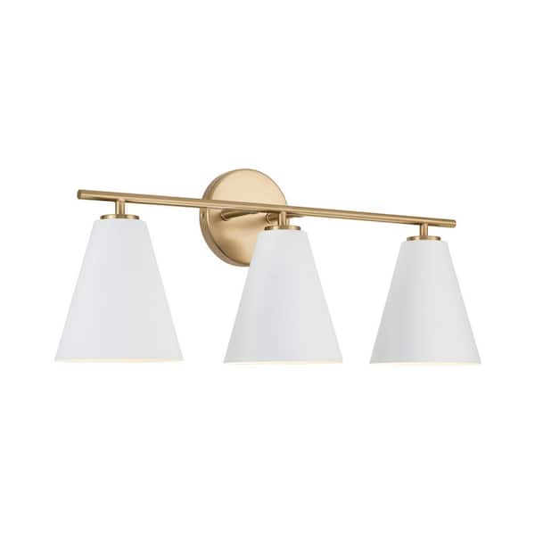 Unbranded Charlie 24 in. W x 10 in. H 3-Light Vanity Light in Matte Brass and White