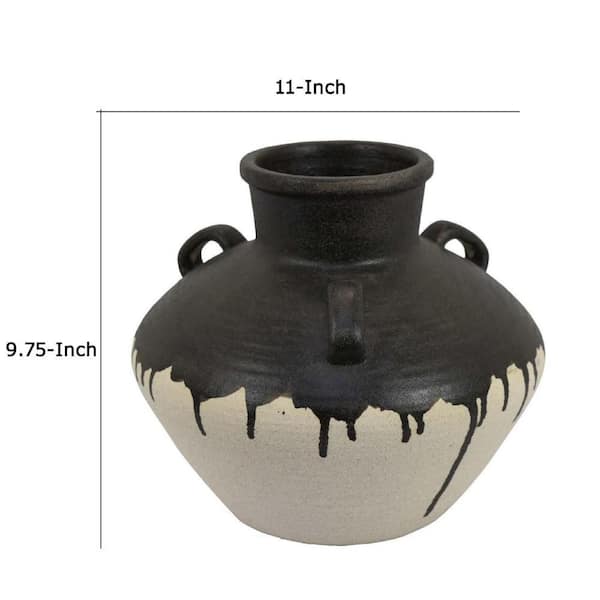 Benjara Caleb 9.75 in. Black and Beige Ceramic Amphora Decorative