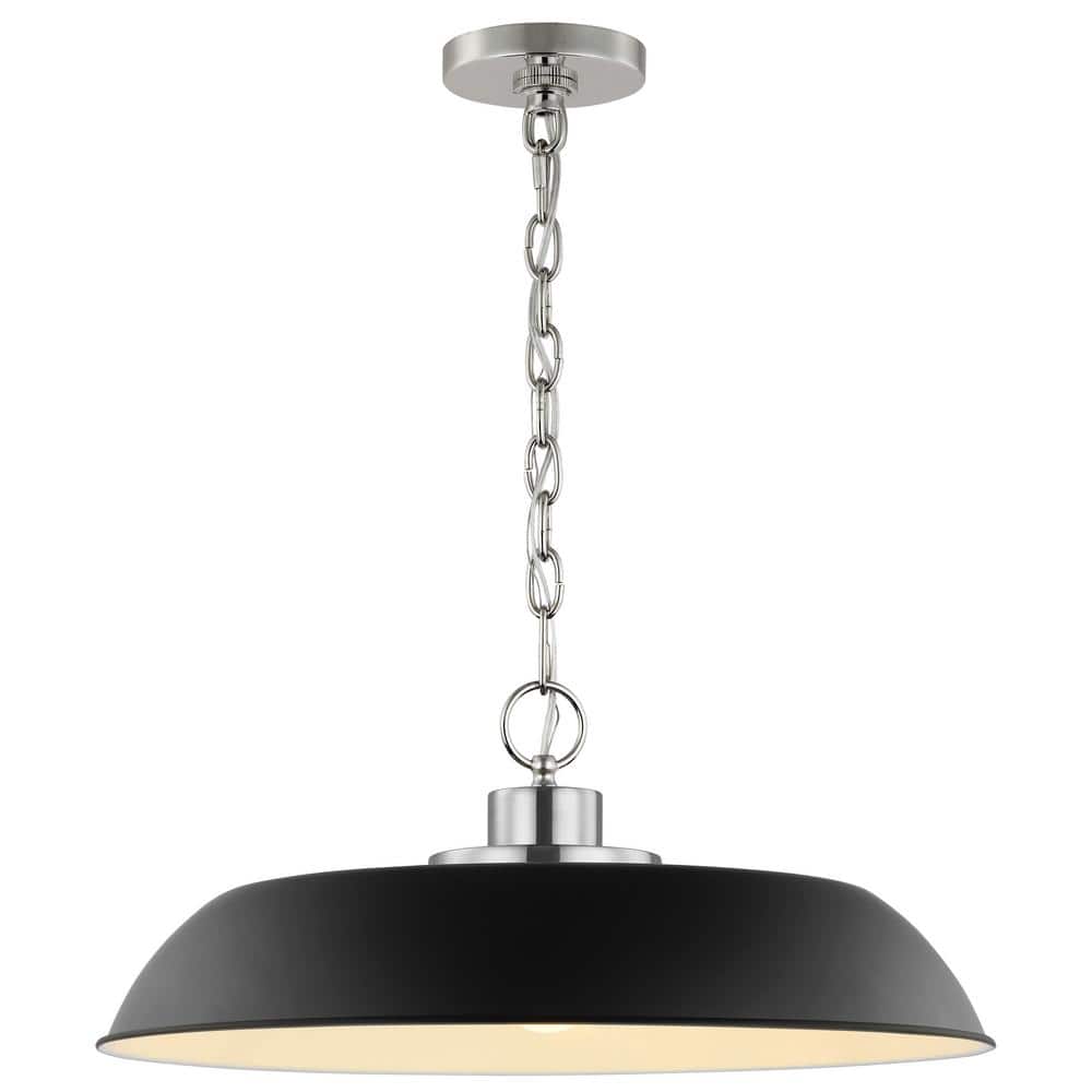 Colony Modern Matte Black and Polished Nickel Dome Pendant Light