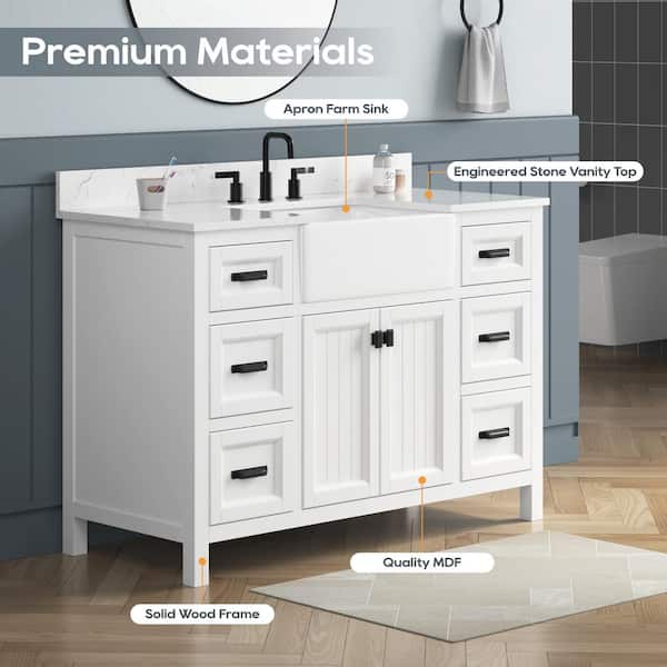 Richfield 49 in. Single Sink Freestanding White Bath Vanity with White Engineered Stone Top and Backsplash Assembled