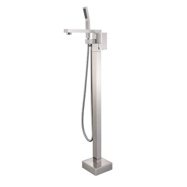 Aurora Decor ACA Single-Handle Freestanding Floor Mount Tub Faucet Bathtub Filler with Hand Shower in Brushed Nickel