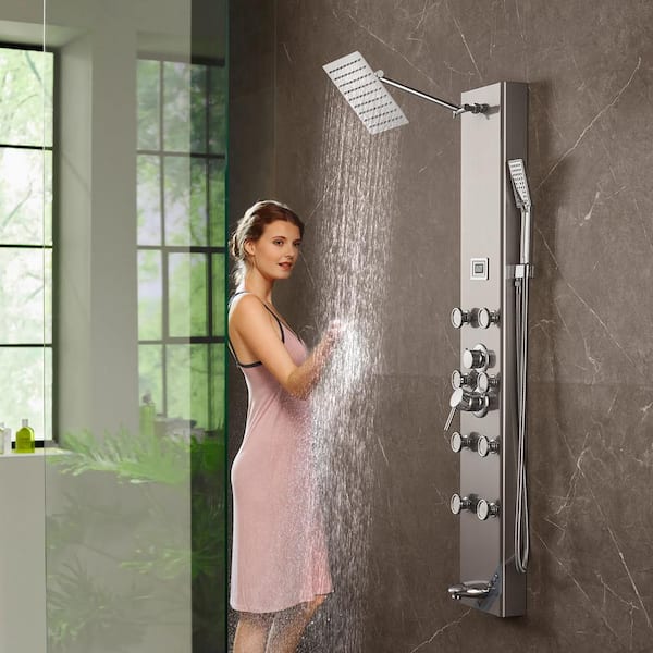 Shower Panel System 5 Shower Modes Digital Display Shower Panel Tower 8 Massage Jets 3-Setting Handheld Shower Head