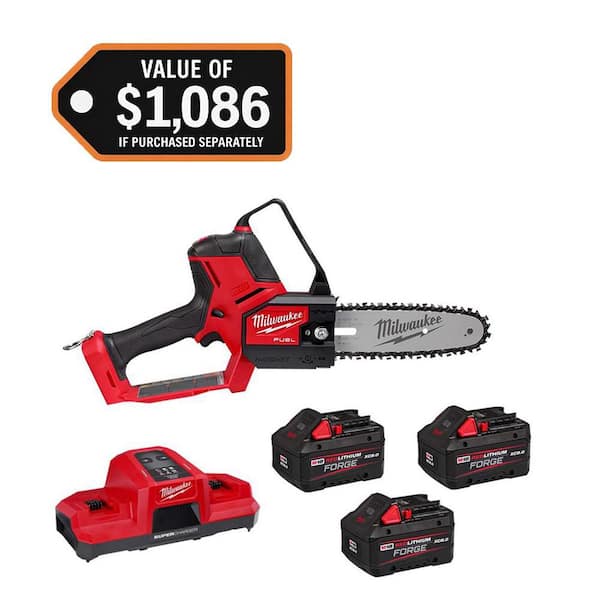 M18 Fuel 18V Brushless 8 in. Hatchet Pruning Saw with (3) Forge XC 8.0 Ah Battery, Dual Bay Simultaneous Super Charger