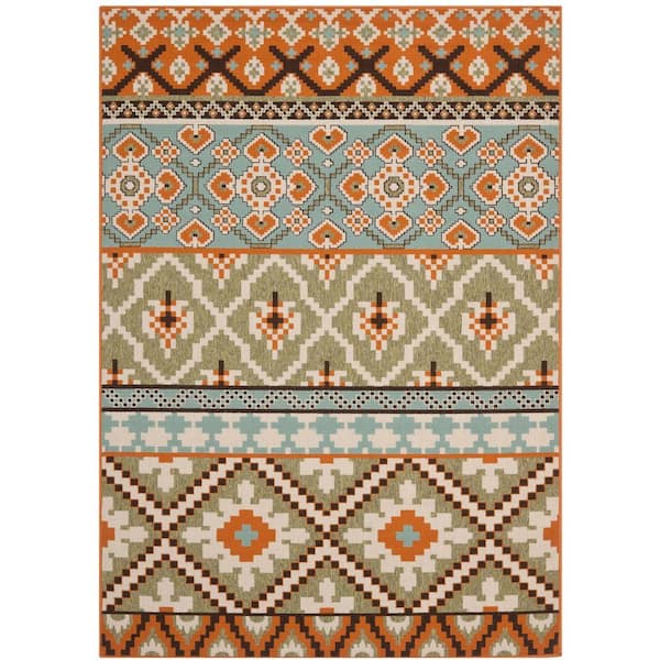 SAFAVIEH Veranda Green/Terracotta 5 ft. x 8 ft. Floral Indoor/Outdoor Patio  Area Rug