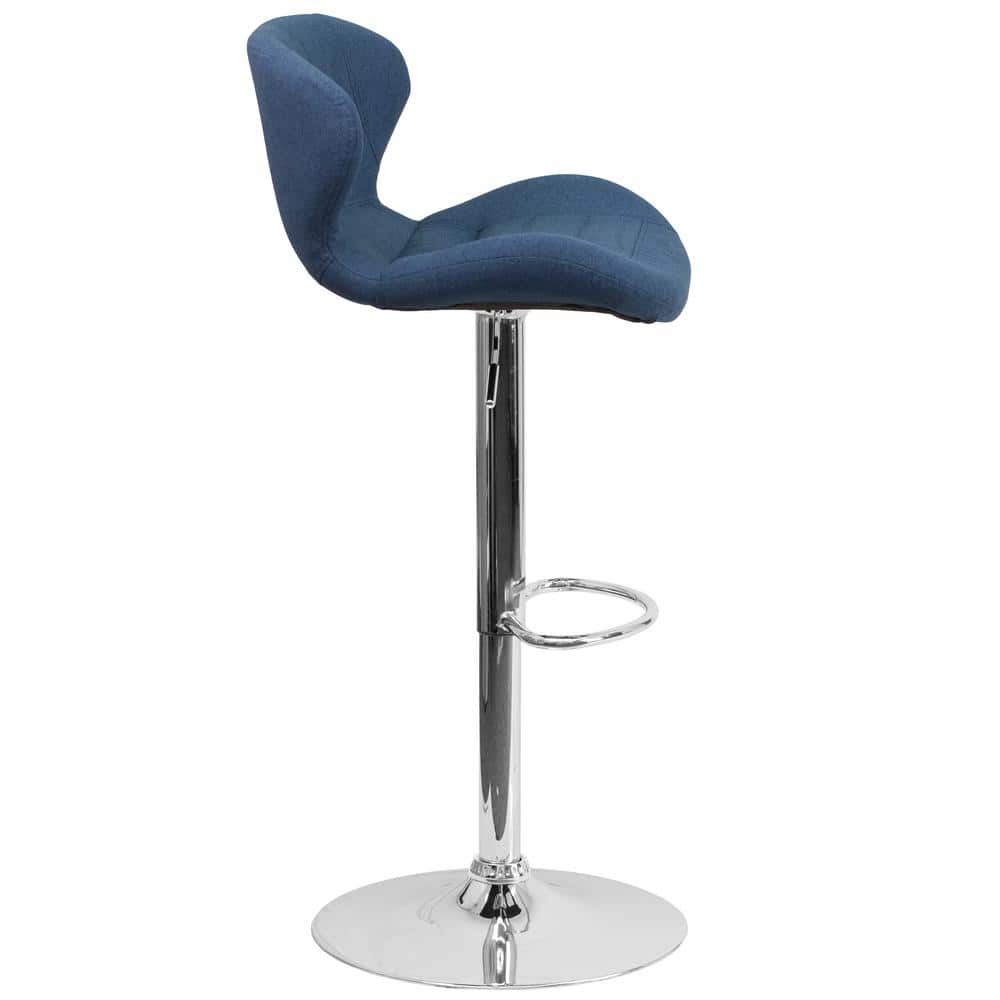 Curvaceous Blue Fabric and Chrome Adjustable Swivel Barstool