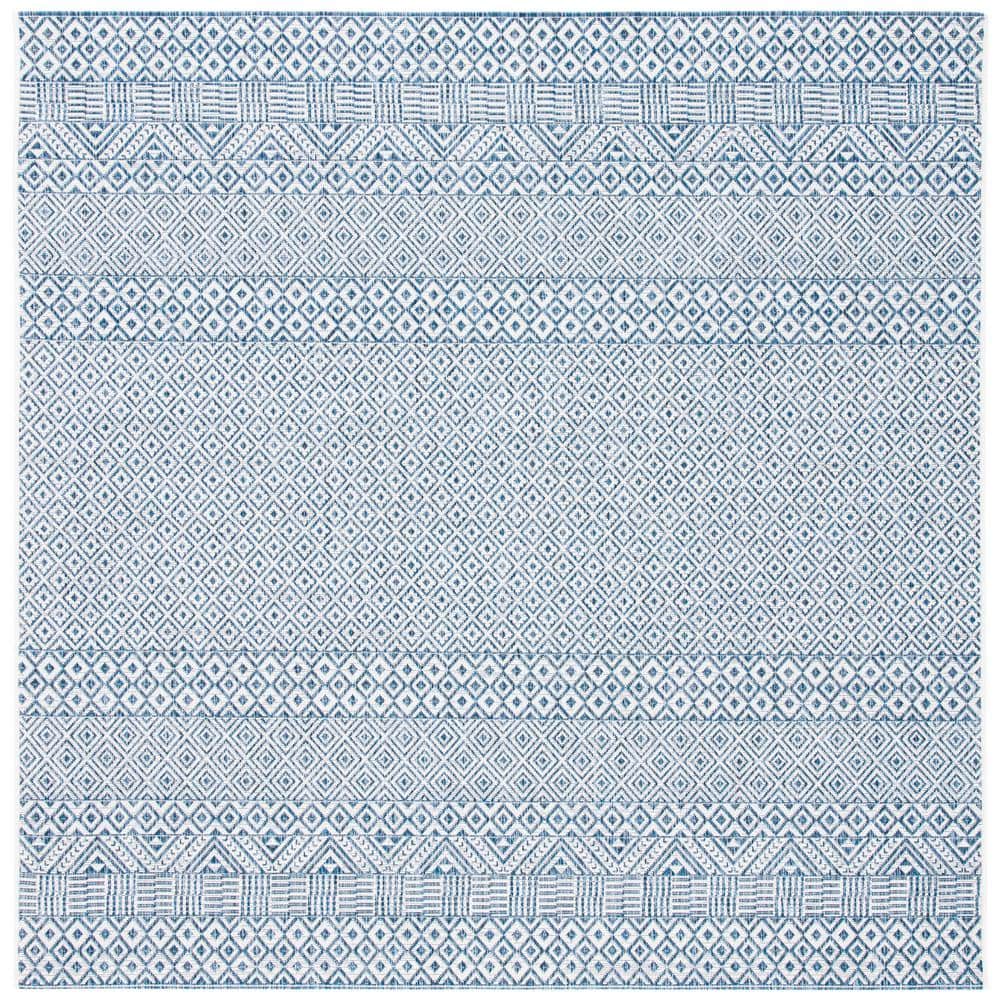 Evander Blue/Navy Geometric 4' Square Indoor/Outdoor Rug