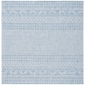 Courtyard Blue/Navy 8 ft. x 8 ft. Geometric Diamond Indoor/Outdoor Patio  Square Area Rug