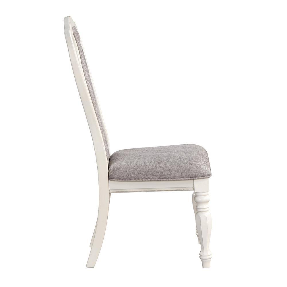 Florian Gray Fabric and Antique White Finish Slat Back Side Chair