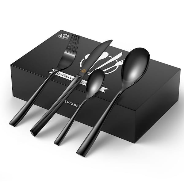 48-Piece Black Stainless Steel Flatware Set Silverware Set Serving Set Service for 12