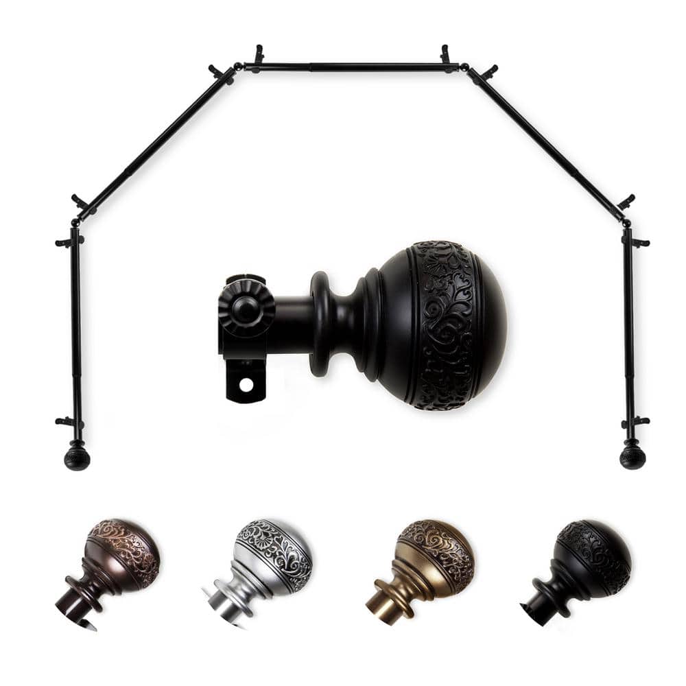 "13/16"" Dia Adjustable 5-Sided Bay Window Curtain Rod 28 to 48"" (each side) with Douglas Finials in Black" price history on PriceWatchPro