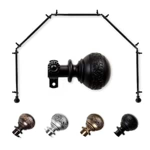 13/16" Dia Adjustable 5-Sided Bay Window Curtain Rod 28 to 48" (each side) with Douglas Finials in Black