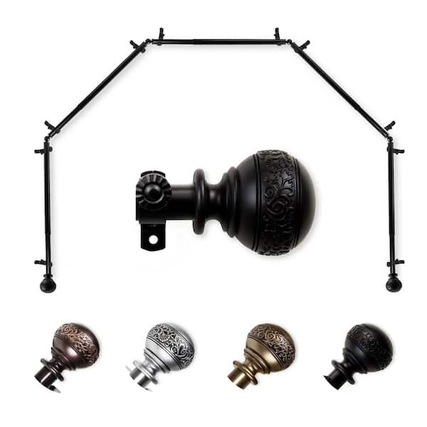 EMOH 13/16" Dia Adjustable 5-Sided Bay Window Curtain Rod 28 to 48" (each side) with Douglas Finials in Black