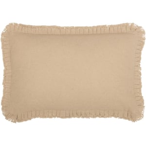 Burlap Vintage Tan Fringed Ruffle 14 in. x 22 in. Throw Pillow