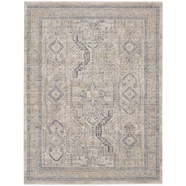 Lynx Ivory/Grey/Blue 8 ft. x 10 ft. All-Over Design Transitional Area Rug