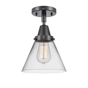 Cone 7.75 in. 1-Light Matte Black, Clear Flush Mount with Clear Glass Shade