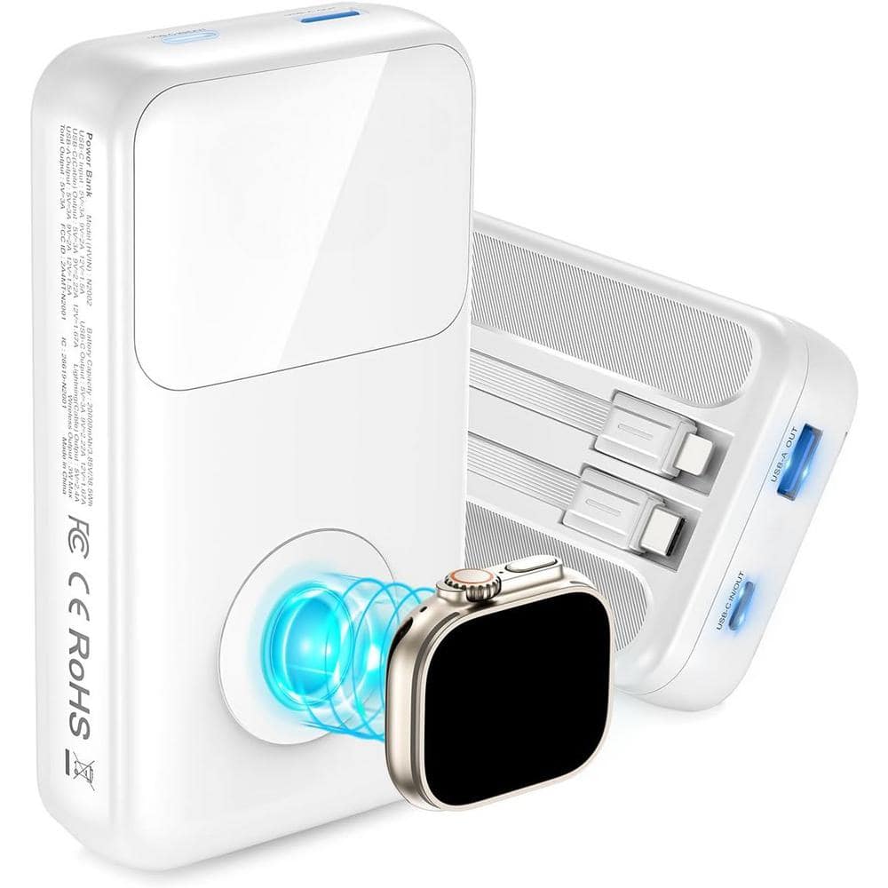 Portable Powerbank with Built-in Cables USB-C in Black