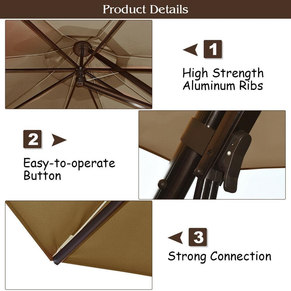 Tan 11-Foot Cantilever Patio Umbrella with Powder-Coated Aluminum Frame
